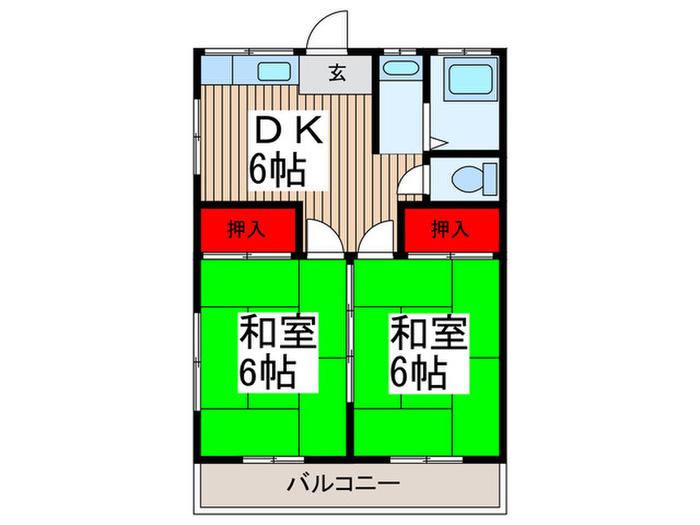 野島ハイツ(2DK/1階)の間取り写真