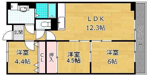 シャルル津田(3LDK/3階)の間取り写真