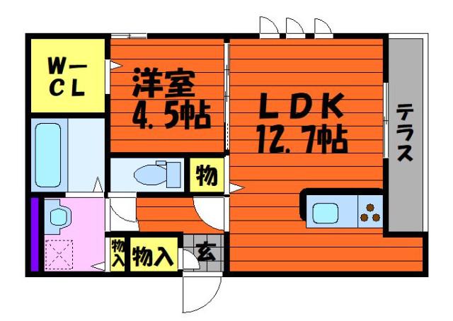 シェモア笹沖(1LDK/1階)の間取り写真