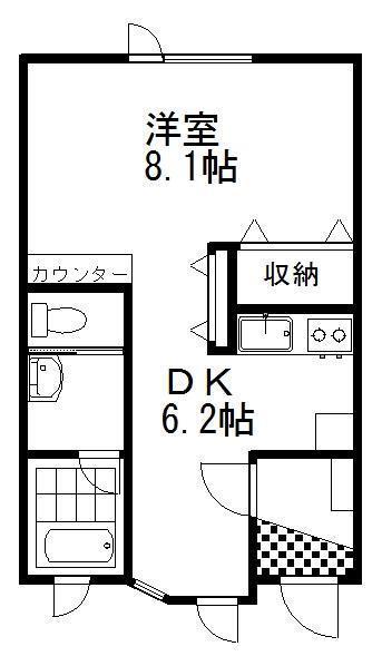 LA.CARNAII(1DK/2階)の間取り写真