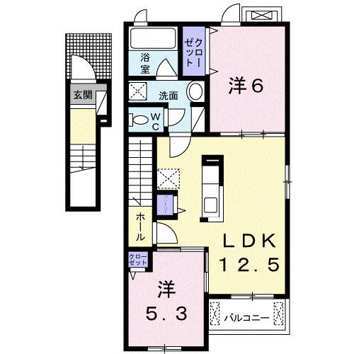 サンロイヤルB(2LDK/2階)の間取り写真