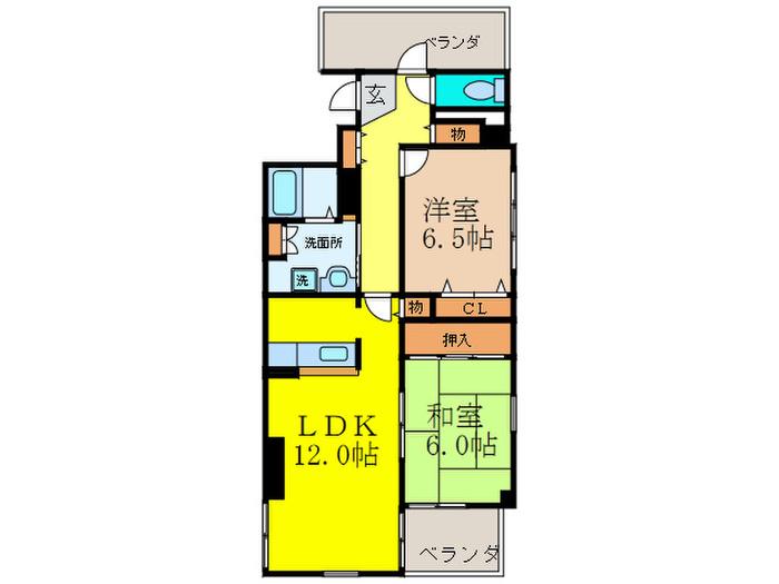 ヴェルファーレ南茨木(2LDK/3階)の間取り写真