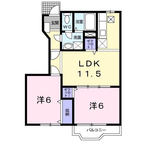 マニフィークB(2LDK/1階)の間取り写真