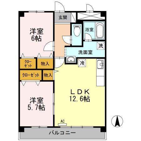 K-CITY葦高(2LDK/6階)の間取り写真