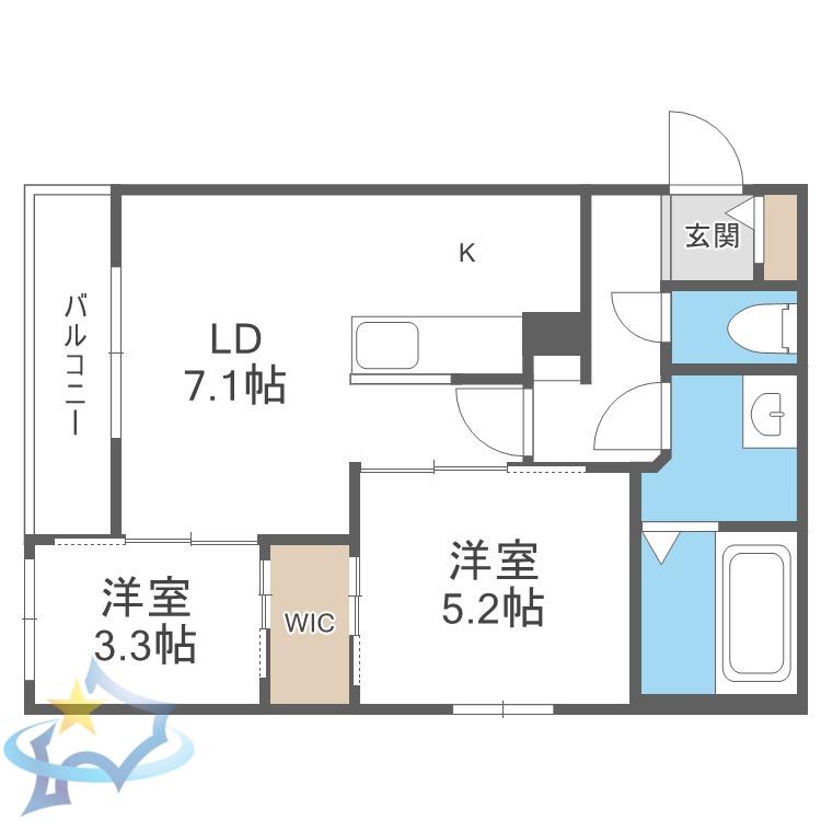 ライトベルー南9条ー(2LDK/1階)の間取り写真