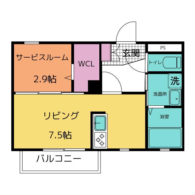 グランハイツ茅町A棟(1SK/1階)の間取り写真