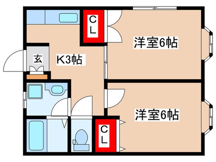 コーポ飯島(2K/1階)の間取り写真