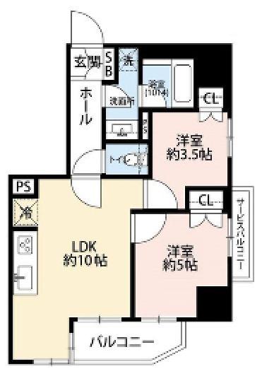 プレール・ドゥーク菊川駅前 のあち(2LDK/5階)の間取り写真