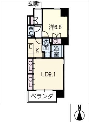 プランドール葵(1LDK/7階)の間取り写真