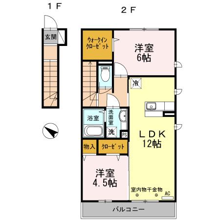 リバーサイドガーデン A(2LDK/2階)の間取り写真