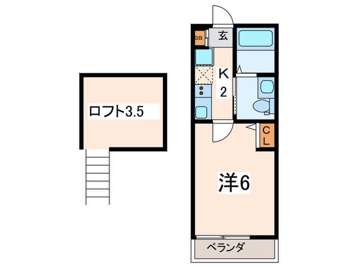 クレールヴェルジェ栗田谷(1K/2階)の間取り写真