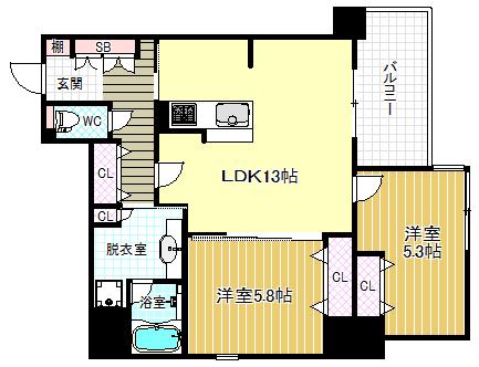 YS COURT東梅田(2LDK/13階)の間取り写真