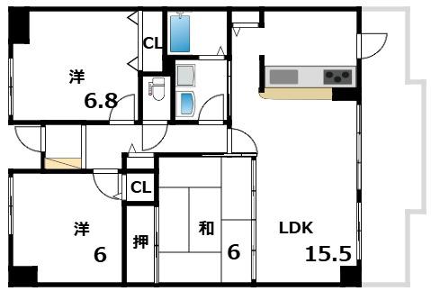 パセオ甲東園(3LDK/12階)の間取り写真