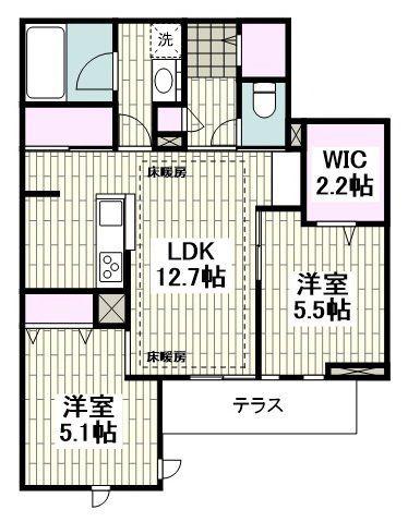 浜竹1丁目メゾン(2LDK/1階)の間取り写真