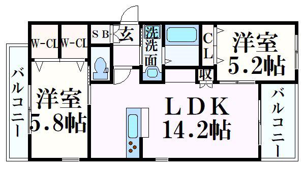 ヘーベルメゾンプラネス南条(2LDK/1階)の間取り写真