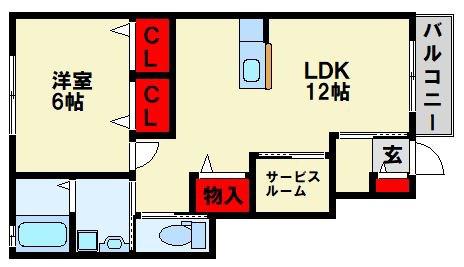 ライフサイズ III(1LDK/1階)の間取り写真