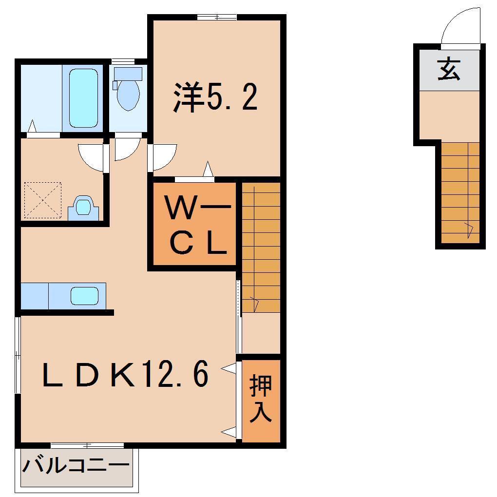 ダイヤモンドプリンセス・サクラ(1LDK/2階)の間取り写真