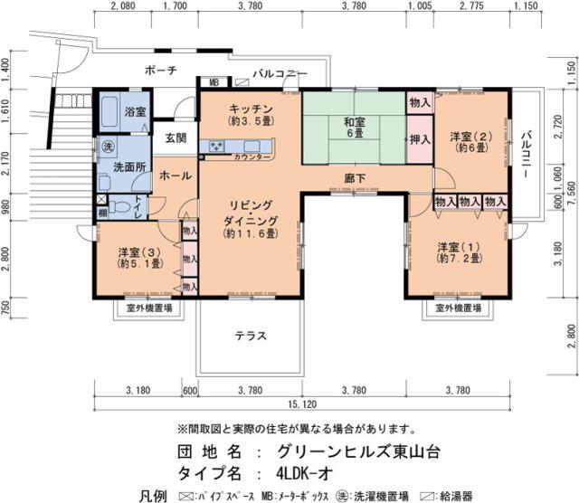グリーンヒルズ東山台(4LDK/1階)の間取り写真