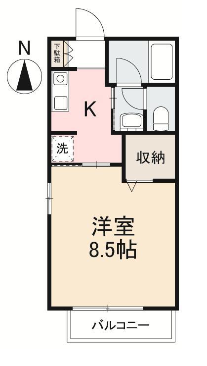 ディアス西町(1K/2階)の間取り写真