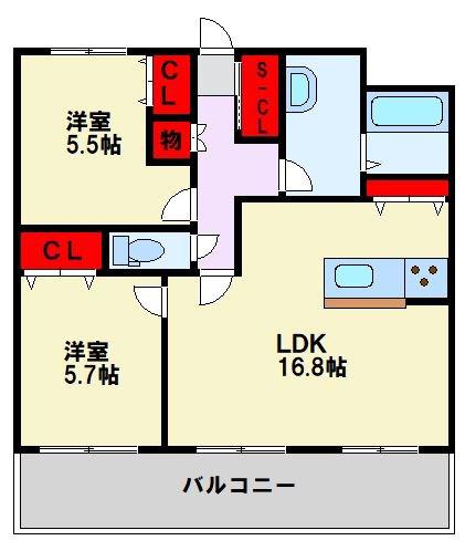 パストラル幸神(2LDK/1階)の間取り写真