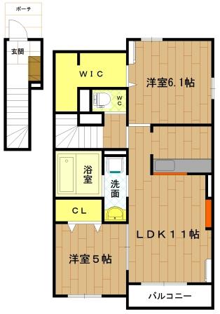 水明郭B(2LDK/2階)の間取り写真