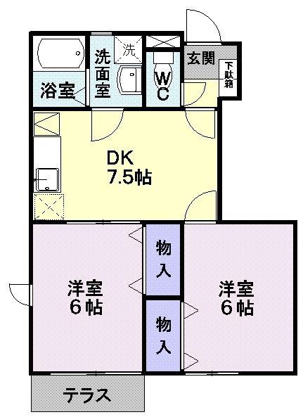 ノースリバーB(2DK/1階)の間取り写真