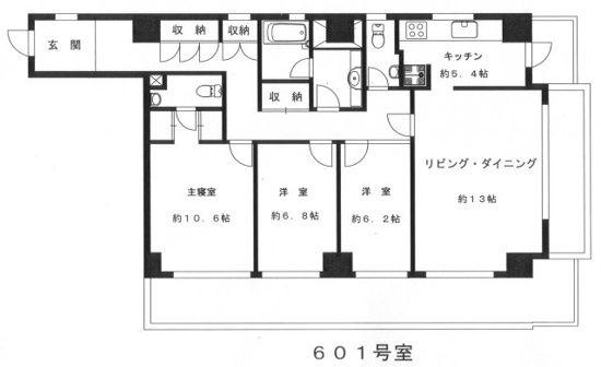 仙台坂オークヒルズ(3LDK/6階)の間取り写真
