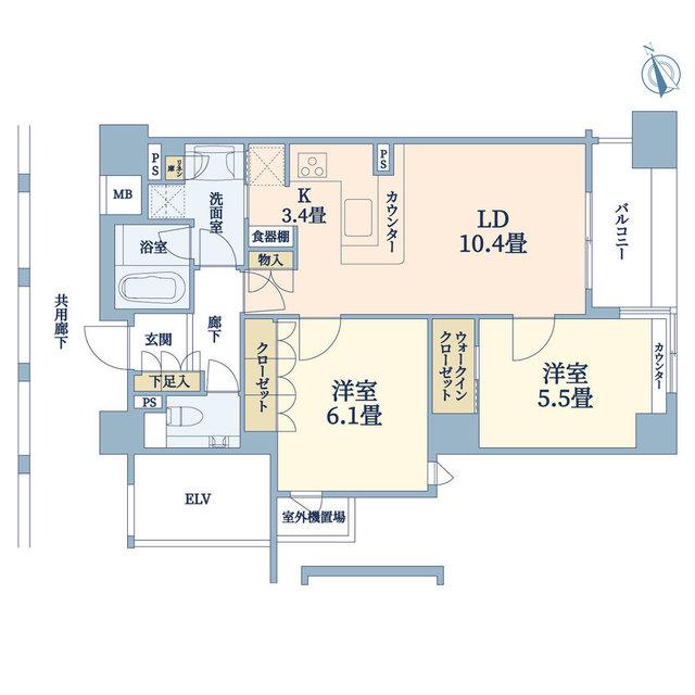 グランプレオ武蔵野(2LDK/13階)の間取り写真