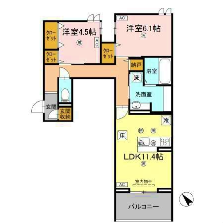 ビルゴ中吉野(2LDK/1階)の間取り写真