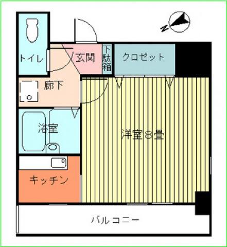 ハートランド舟入中町(1K/2階)の間取り写真