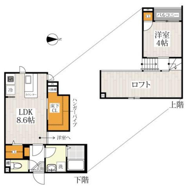 CB和白プレベール(1LDK/2階)の間取り写真