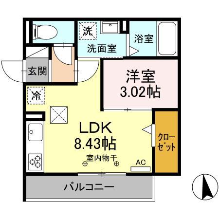 D-ROOM茜部本郷(1LDK/3階)の間取り写真