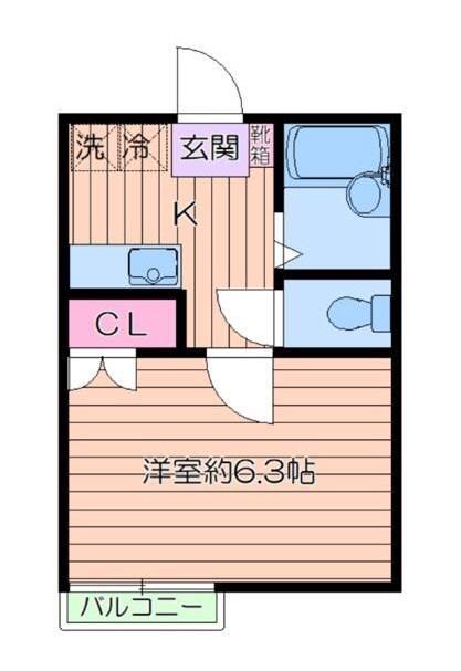 シャンフェルト西落合(1K/2階)の間取り写真
