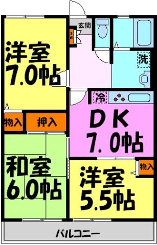 ソニア山本(3DK/1階)の間取り写真