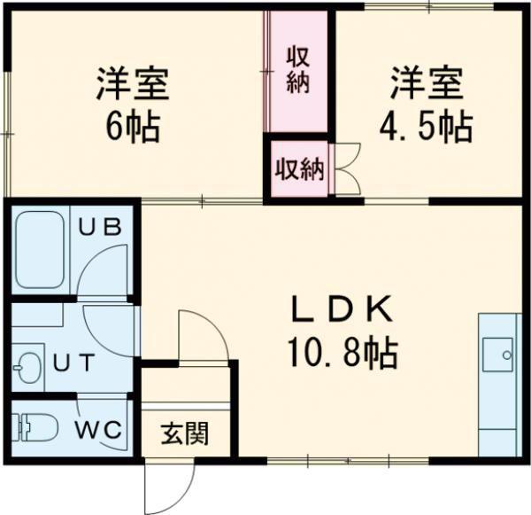 ハウザー美原(2LDK/1階)の間取り写真
