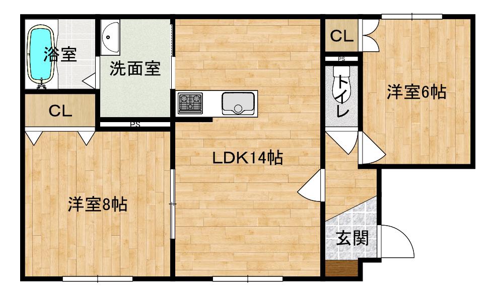 ソレイユ三光(2LDK/1階)の間取り写真
