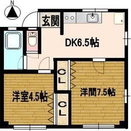 Fメゾン妙音通(2DK/2階)の間取り写真