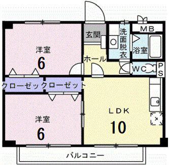 シャルマン篠木(2LDK/3階)の間取り写真