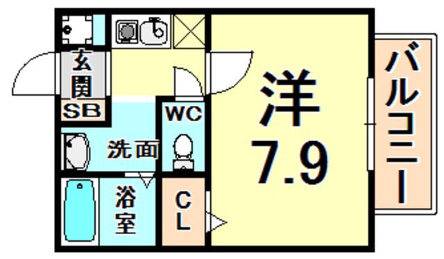 エスペランサ伊丹(1K/2階)の間取り写真