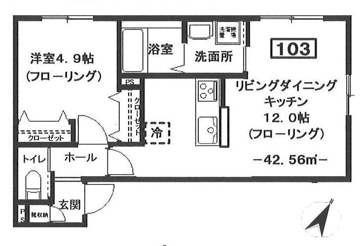 ルミエール小竹町(1LDK/1階)の間取り写真