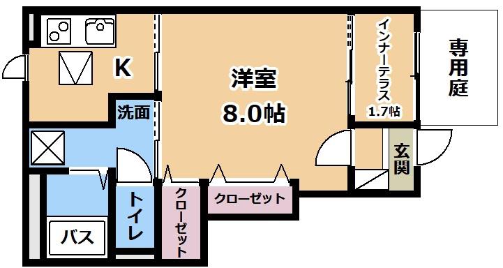 コンフォース旭(1K/1階)の間取り写真