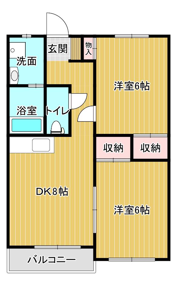 パークサイド(2DK/2階)の間取り写真
