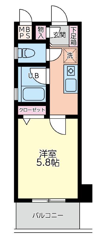 セントラルヒルズ五番館(1K/2階)の間取り写真