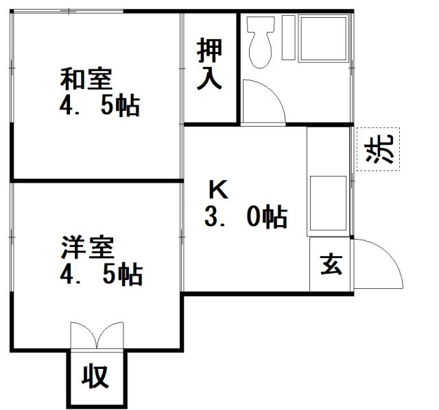 文化ハウス(2K/1階)の間取り写真