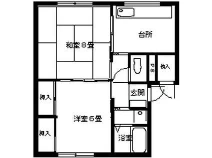 サザンハイツ D棟(2DK/2階)の間取り写真