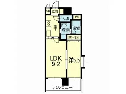 ライズオークス通(1LDK/6階)の間取り写真