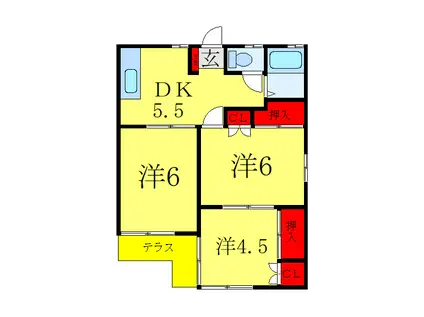 メゾンドール新井B棟(3DK/1階)の間取り写真