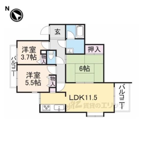 パーク・ノヴァあやめ池(3LDK/2階)の間取り写真