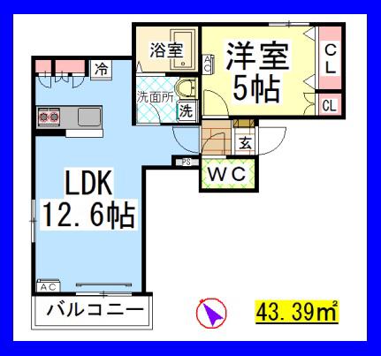 AF ヴィオラ東林間(1LDK/2階)の間取り写真