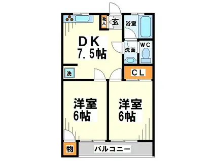 コートアライ(2DK/1階)の間取り写真